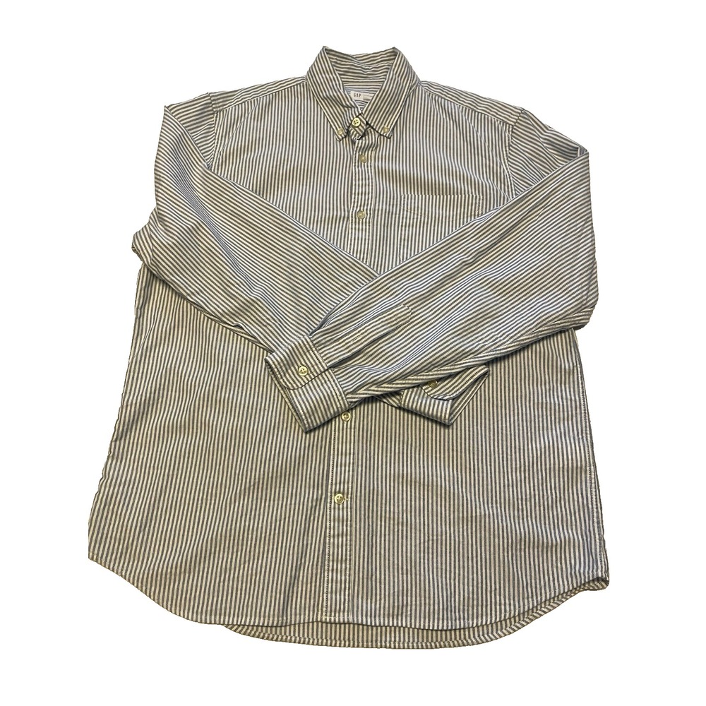 Gap Standard Fit Men's Large Cotton Blue Striped L/S Button Down Shirt‎